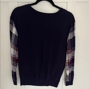 Plaid Sleeve blue Sweatshirt